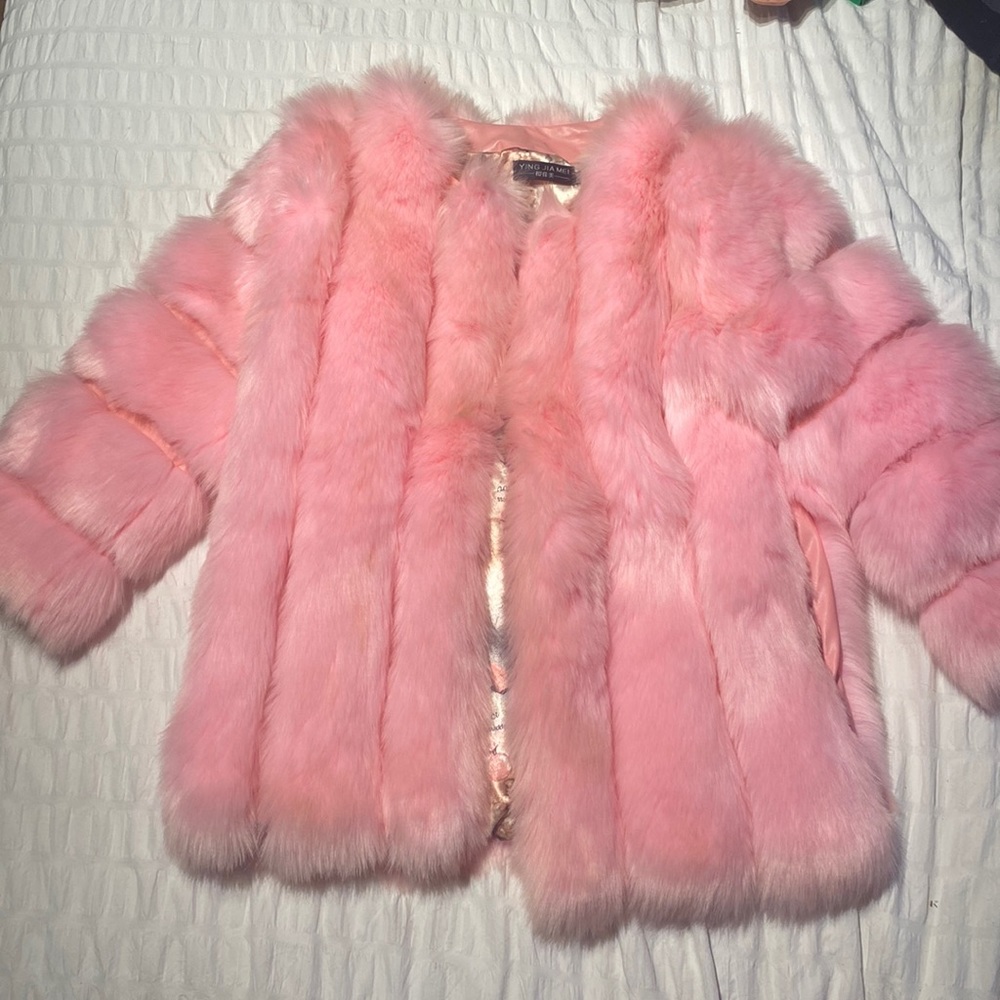 Pink faux fur jacket